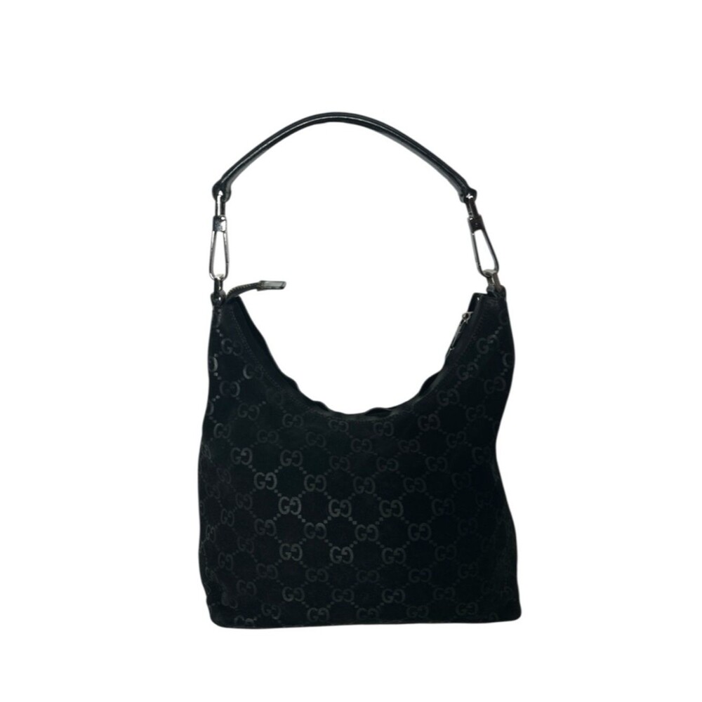 Gucci Y2K Tom Ford Era Black GG Suede Hobo Bag Silver Hardware Vintage